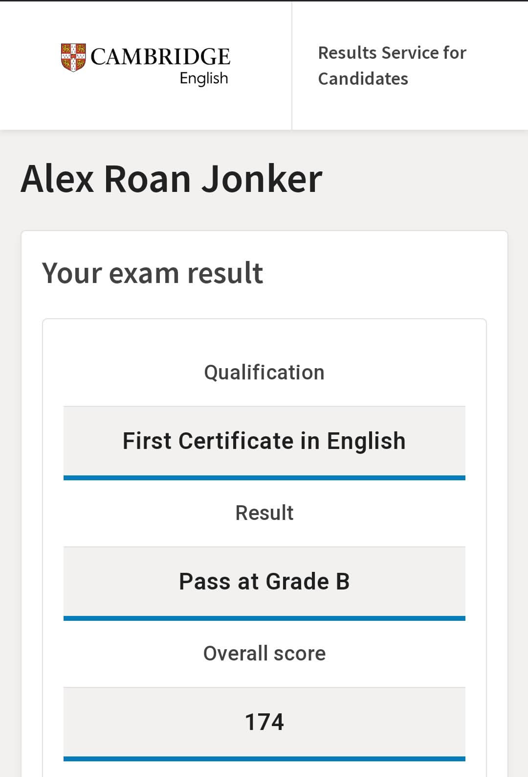 exam result 1